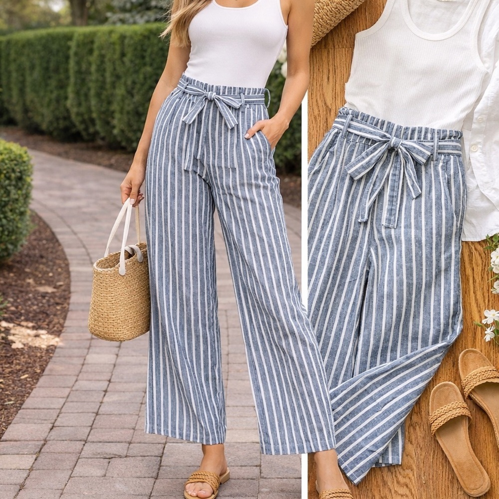 Lovecrazy,Soft Striped Linen-Blend, Wide-Leg Palazzo Pant,Excellent Cond.,Size S - Picture 5 of 11